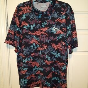 Under Armour Playoff 3.0 Print Black Azalea Floral Golf Polo Shirt Men's sz XL